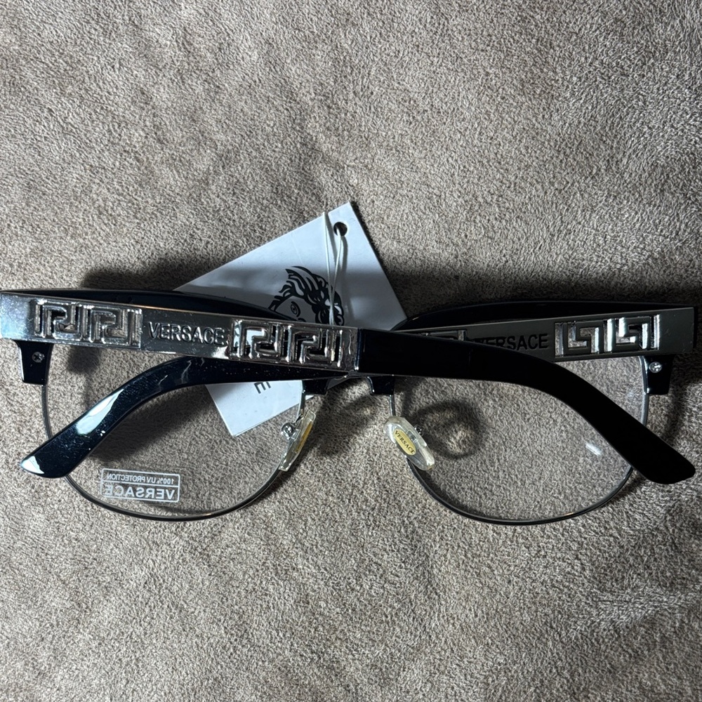Versace Black and Silver Geometric Eyeglasses